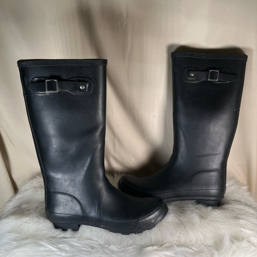 Black Tall Rain Boots with Buckle